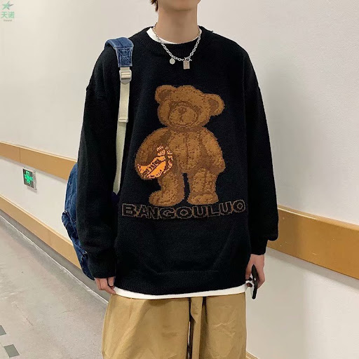 Title 2, Korean Version Bear Sweater Crew Neck, a cozy a...