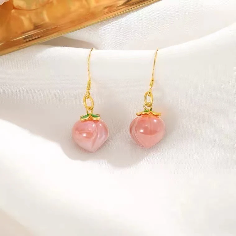 Ženske minđuše Peach Yanyuan Agat od srebra, elegantan i prirodan dodatak za svakodnevno nošenje.
