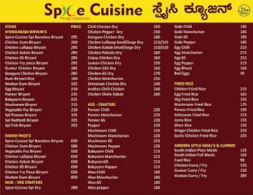 Spice Cuisine menu 