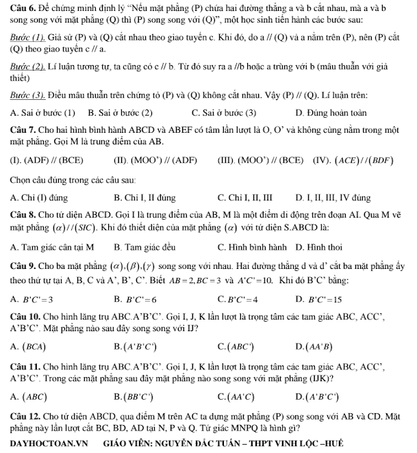 BÀI TẬP HAI MẶT PHẲNG SONG SONG LỚP 11