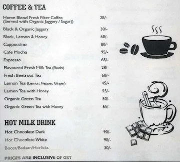 The Vintage Cafe menu 