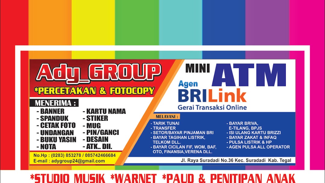 Ady Group Percetakan Fotocopy Atk Brilink Studio Musik Warnet Paud Penitipan Anak