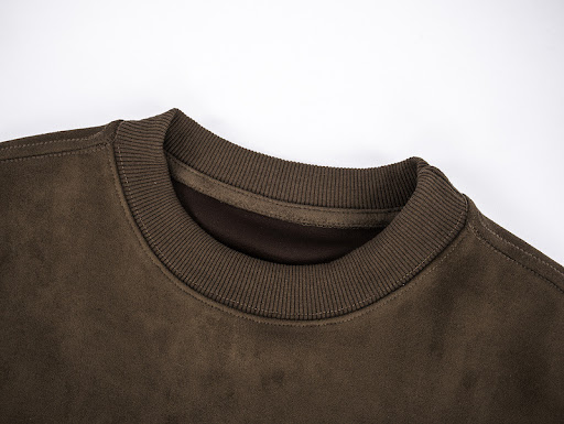 Title 4, Retro Alphabet Embroidered Suede Round Neck Sho...