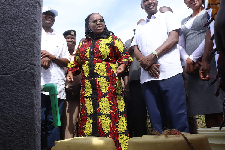 Cabinet Secretary for East African Community and Regional Development Peninah Malonza during the launch of the project in Karachuonyo constituency, Homa Bay county on March 20,2024