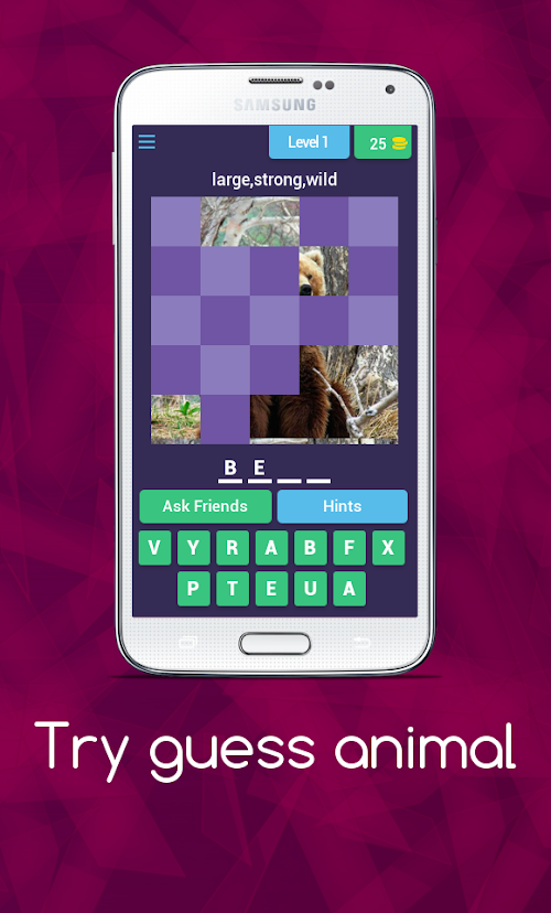Android application Try guess animal screenshort