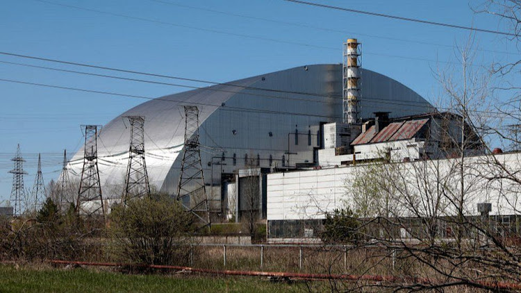 A sarcophagus covers the wrecked reactor that blew up in 1986