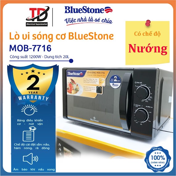 Lò Vi Sóng Có Nướng Bluestone Mob - 7716, Công Suất 1270W - 20Lit, Hàng Chính Hãng