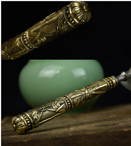 Title 3, Stainless Steel Tea Knife with Golden Bamboo an...
