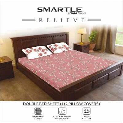 Smartle Double Bedsheet Bail Peach Pack Of 1