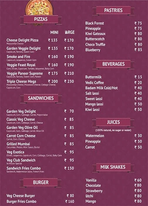 The Higher Taste Stores menu 