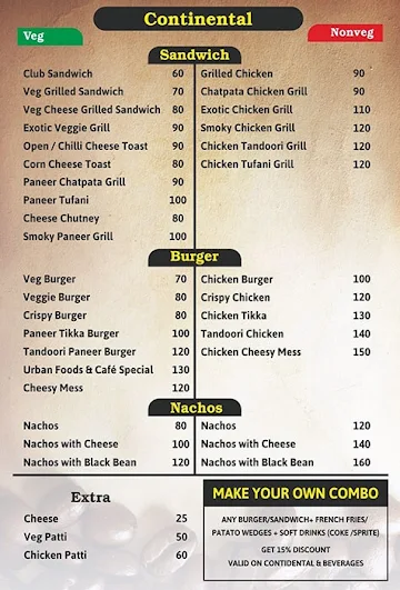 Urban Foods And Cafe menu 