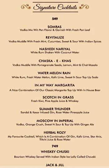 The Imperial Spice menu 