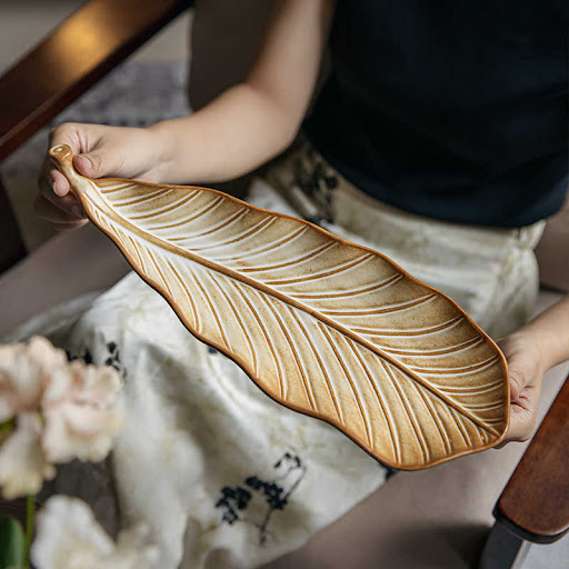 Title 1, Vintage Leaves Style Sushi Sashimi Plate Cerami...