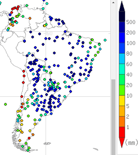 2018年12月南米の降水量マップ