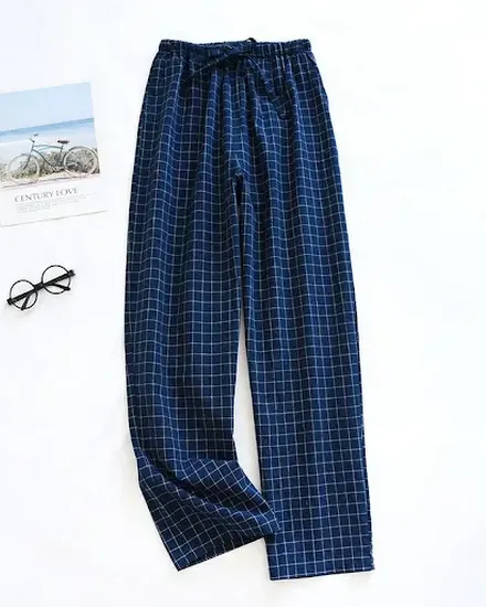 Men Pajama Pants Plaid Design Cotton Pajamas Long Trouser... - 3