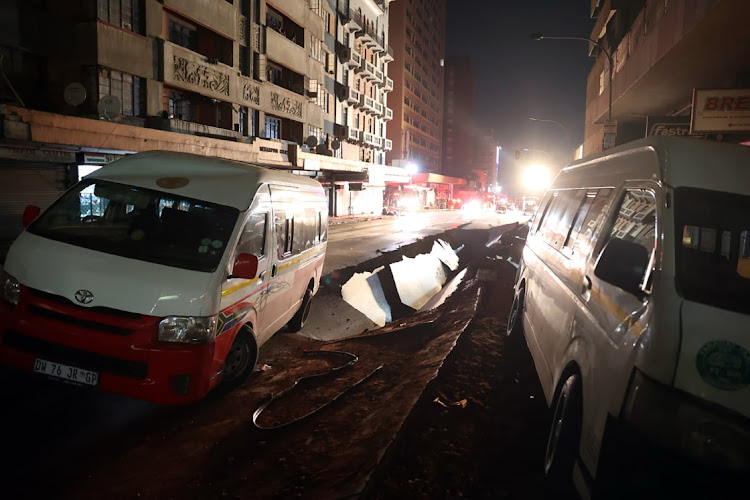 Bree Street after an underground explosion, July 19 2023. Picture: HULANI MBELE