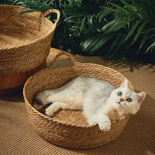 Pure Manual Cat Bed House Rattan Woven Four Seasons Nest Cat Scratch Board General Dandelion Woven Cool Pet Home Cat Acc