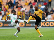 Sfiso Hlanti of Kaizer Chiefs challenged by George Maluleka of AmaZulu during their DStv Premiership match at the FNB Stadium, Johannesburg on the 03 September 2022.
