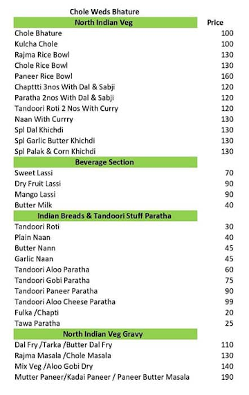 Delhi Chole Bhatoore menu 