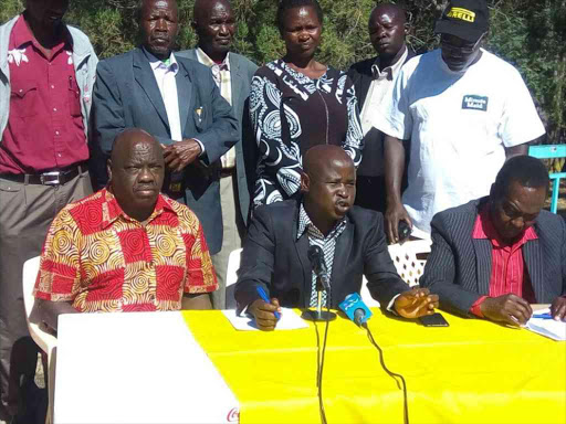 Amos ole Mpaka, a member of ODM's National Executive Council, addresses the press in Kabarnet town, Baringo county, January 6, 2016. /JOSEPH KANGOGO