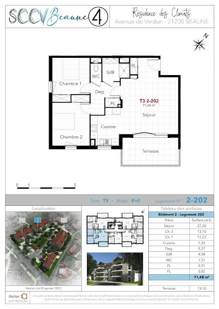 Vente appartement 3 pièces 71.48 m² à Beaune (21200), 268 050 €