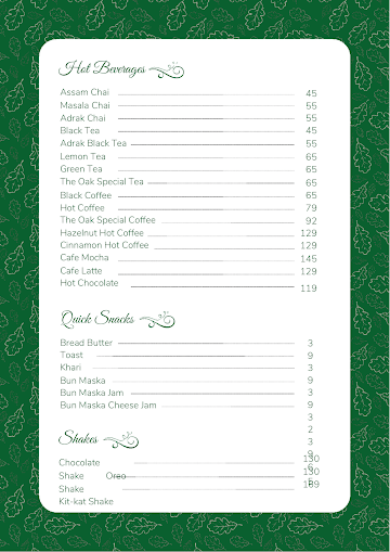 Cafe The Oak menu 