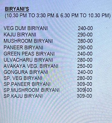 Sitara Grand menu 