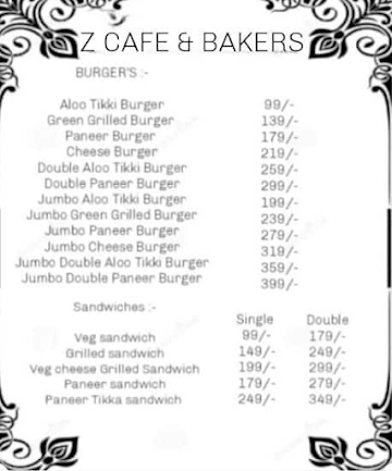 Z Cafe & Bakers menu 