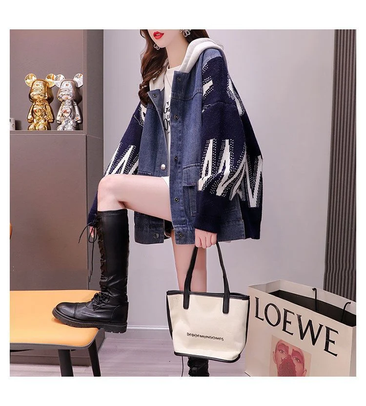 Title 13, Denim stiksel fashion cardigan voor dames, een ...