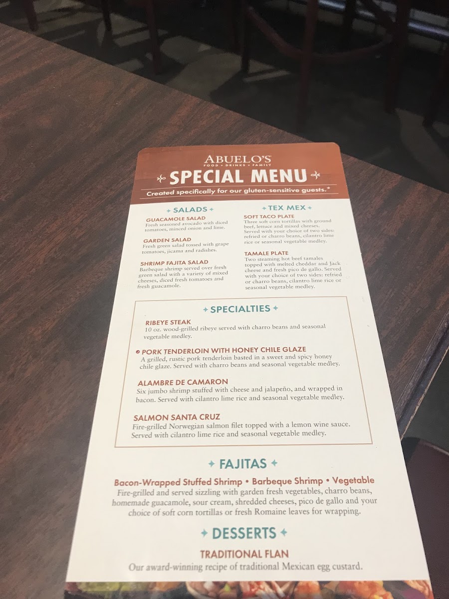 Abuelo's gluten-free menu