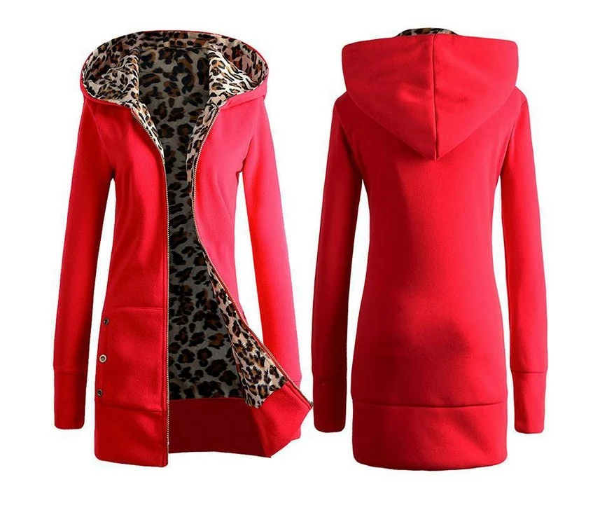 Damen Kapuzenpullover mit Leopardenmuster, verdickt und aus Plüsch, ein warmer Mantel für kalte Tage. Bequem und stilvoll, ideal für den Winter.