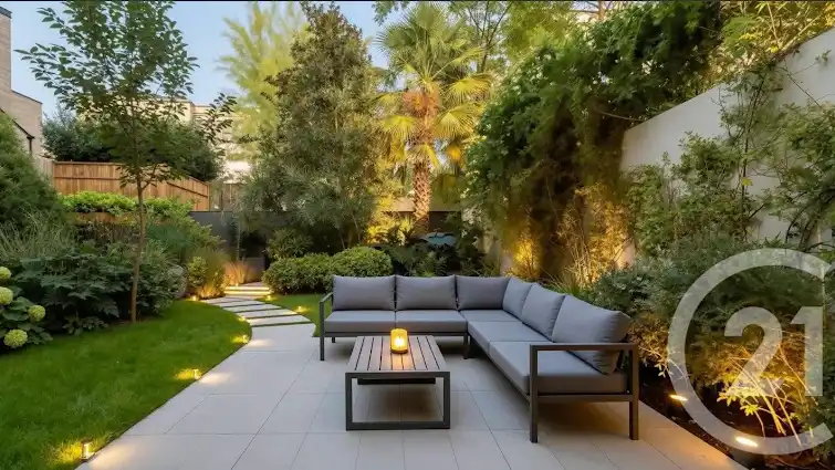 Buy this luxury apartment / penthouse in Paris 16ème (75016) - Neighborhood Auteuil Sud - Landscaped garden with outdoor lounge and lighting