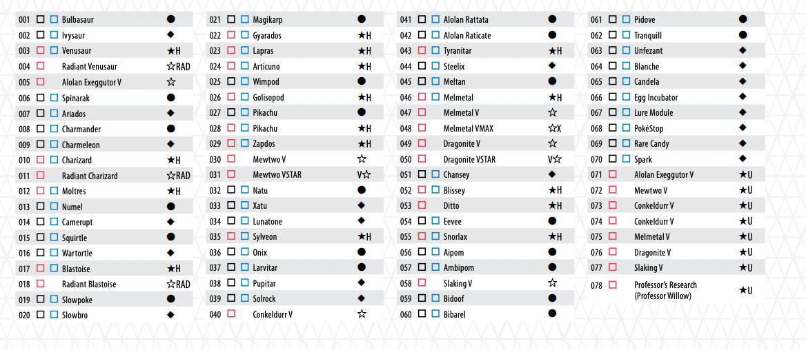 Pokemon go card checklist 