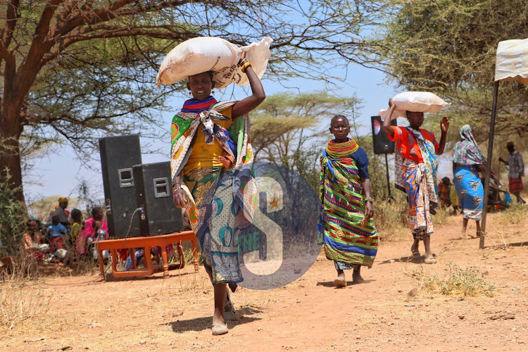 Residents of Ngaremara ward, Isiolo county during Food distribution on March 7, 2023