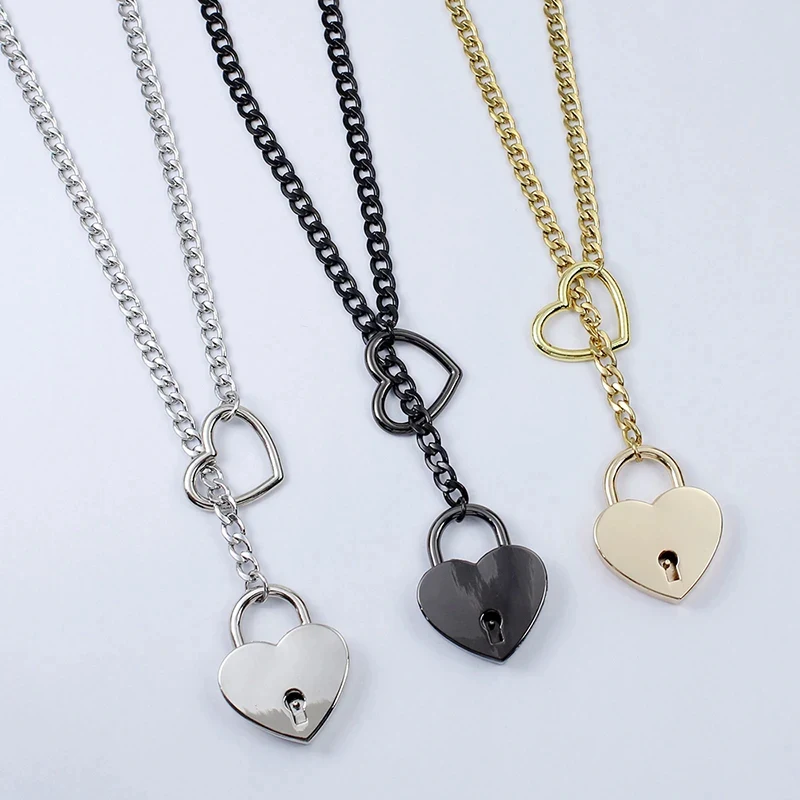 Collier long à chaîne coulissante Fashion Jewelry 2024, cœur O-Ring, rock cubain, ajustable, cadenas cœur Core Wit.