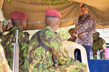 CS Kindiki addressing GSU personnel in Elgeyo Marakwet during his visit on March 4, 2024- Handout