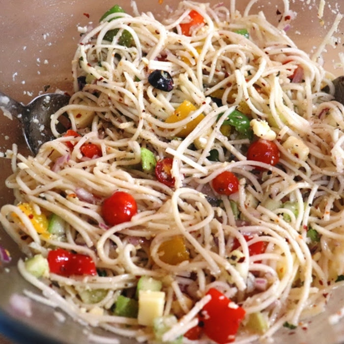 Summer spaghetti salad with Italian dressing | Easy spaghetti salad