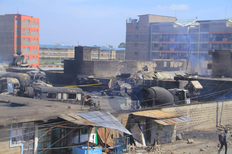 Smoke is seen still billowing from the scene after a gas explosion in Embakasi left three people dead and more than 200 hospitalised on February 2, 2024