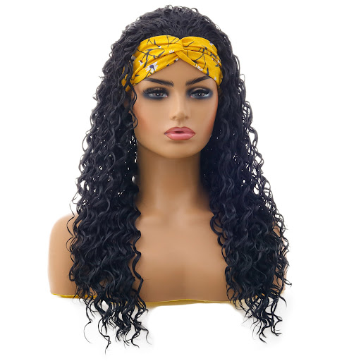 Title 1, Small Roll Black Turban Wig Synthetic Fiber Hea...