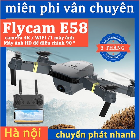 Flycam E58 , Camera 4K , Kết Nối Trực Tiếp Smartphone Quay Phim Chụp Ảnh Hd - Trang Bị Đèn Led Trợ Sáng Trong Camera