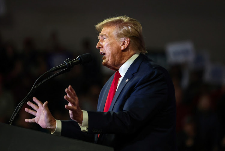 Republican presidential candidate and former US president Donald Trump speaks at a campaign rally in Conway, South Carolina, the US, February 10 2024. Picture: SAM WOLFE/REUTERS