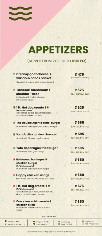 Pink Firangipani menu 