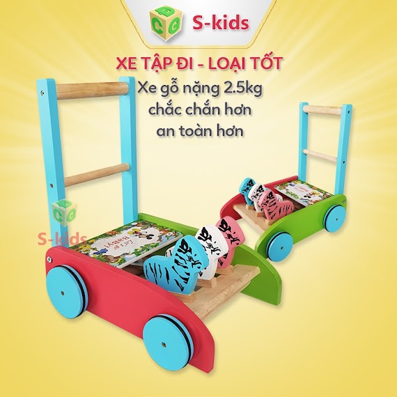 Xe Tập Đi Bằng Gỗ Cho Bé Có Vòng Cao Su Chống Trượt. Đồ Chơi Trẻ Em Thông Minh S - Kids