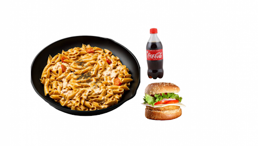 Chicken Pasta [White Sauce] & Chicken Burger Combo