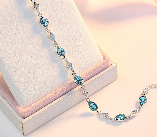 Title 4, Austrian Blue Crystal 925 Sterling Silver Bracelet