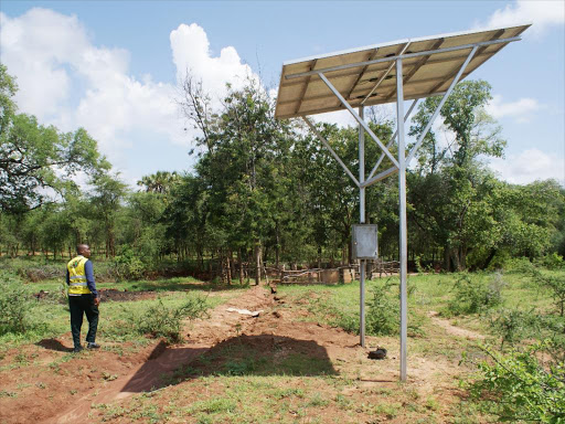 A view of a recently installed solar panel unit, used for pumping water from the Tana River, in Marimanti, eastern Kenya, December 14, 2018. Thomson Reuters Foundation