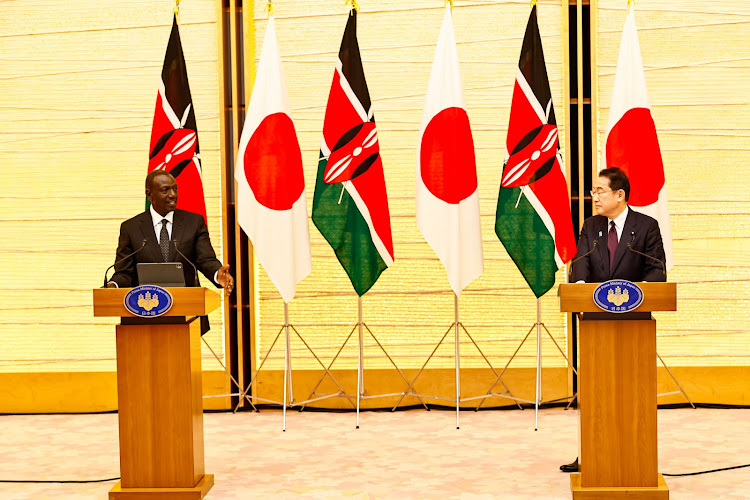 President William Ruto and Japan's Prime Minister Fumio Kishida on February 8, 2024.