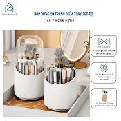 Hộp Đựng Cọ Trang Điểm Xoay 360 Để Bàn Trong Suốt Chống Bụi Tiện Dụng - Kệ Đựng Mỹ Phẩm Để Bàn Có Nắp Tiện Lợi - Hàng Chính Hãng Miniin