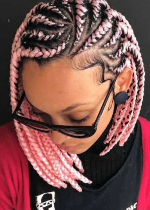 lady wearing pink and black short braids