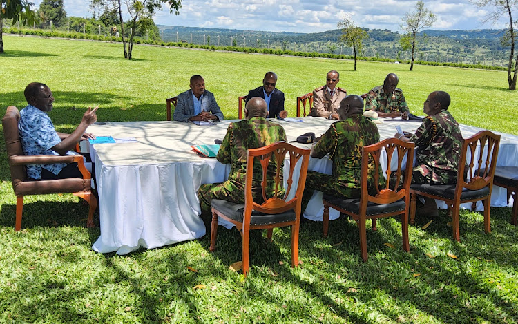 President William Ruto in a meeting with the country's top security officials over the security situation in the North Rift region on March 30, 2024.
